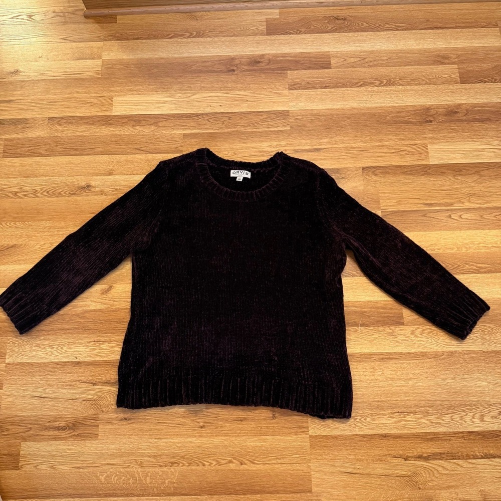 Orvis Chenille‎ Sweater Women's Large L Burgundy Plum Cozy Soft Knit Pullover